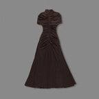 Asymmetrical Draped Brown Maxi Gown H7032