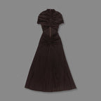 Asymmetrical Draped Brown Maxi Gown H7032
