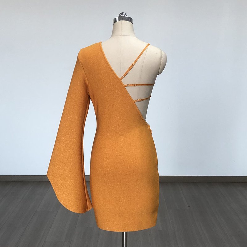 Asymmetrical Orange Knit Mini Dress H6420