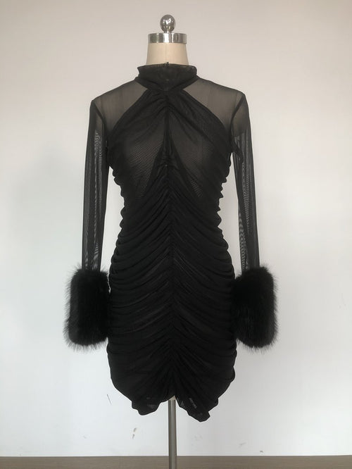 Asymmetrical Ruched Black Mini Dress H6620