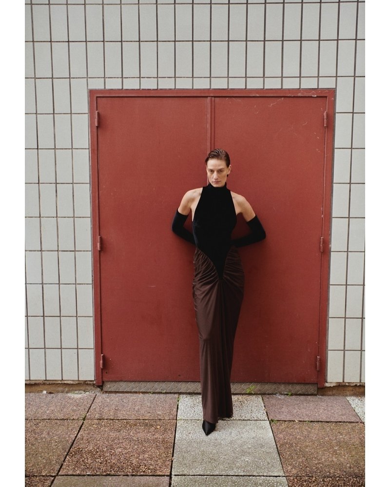 Asymmetrical Ruched Satin Gown H6693