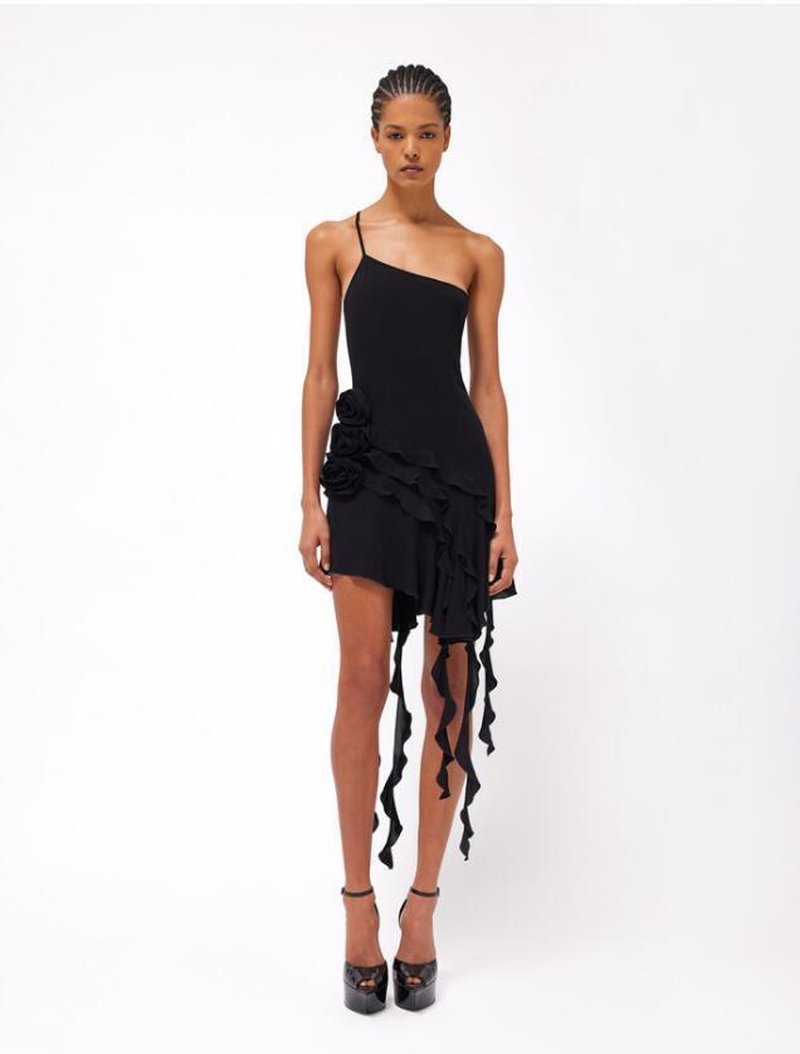 Asymmetrical Ruffle Pink Mini Dress H6001
