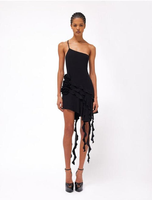 Asymmetrical Ruffle Pink Mini Dress H6001