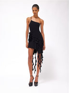 Asymmetrical Ruffle Pink Mini Dress H6001