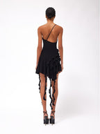Asymmetrical Ruffle Pink Mini Dress H6001