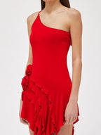 Asymmetrical Ruffle Pink Mini Dress H6001