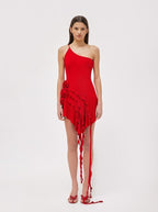 Asymmetrical Ruffle Pink Mini Dress H6001