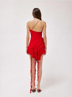 Asymmetrical Ruffle Pink Mini Dress H6001