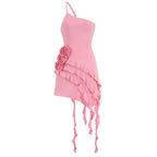 Asymmetrical Ruffle Pink Mini Dress H6001