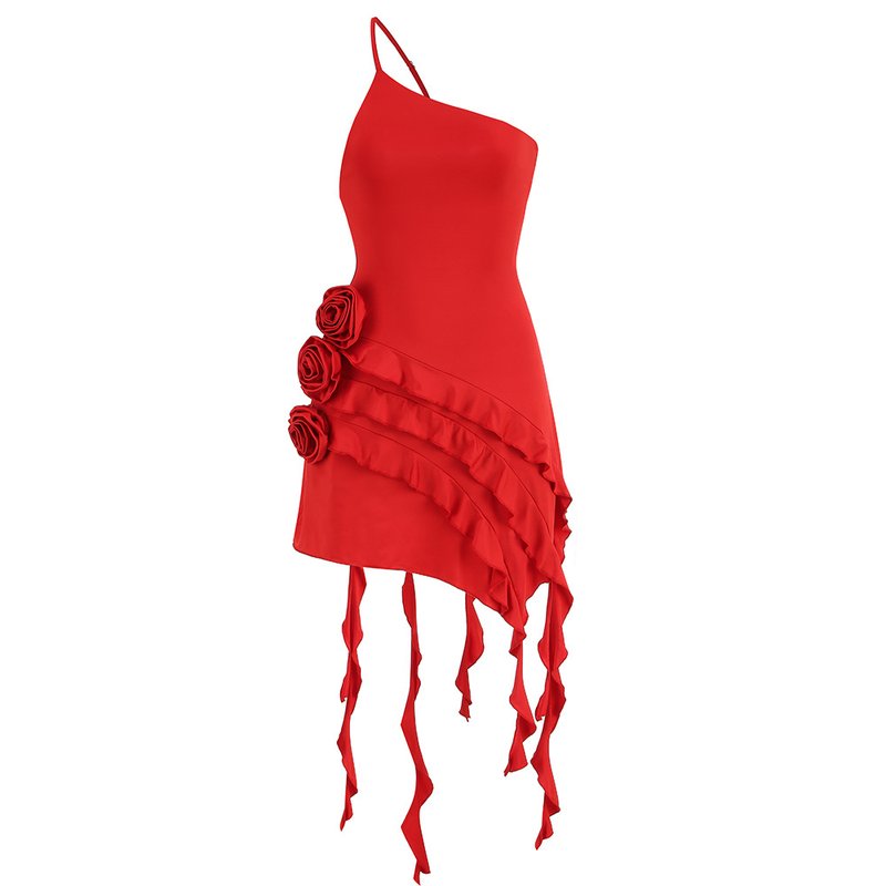 Asymmetrical Ruffle Pink Mini Dress H6001