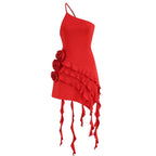 Asymmetrical Ruffle Pink Mini Dress H6001