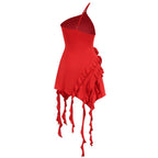 Asymmetrical Ruffle Pink Mini Dress H6001