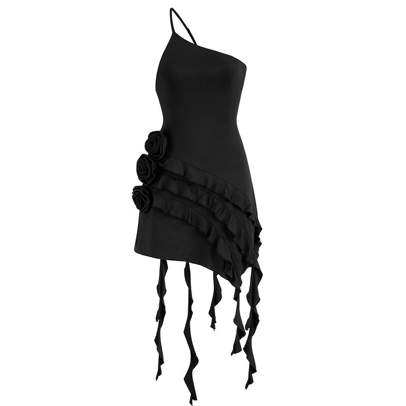 Asymmetrical Ruffle Pink Mini Dress H6001