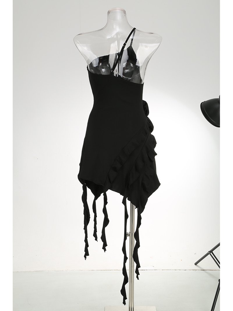 Asymmetrical Ruffle Pink Mini Dress H6001