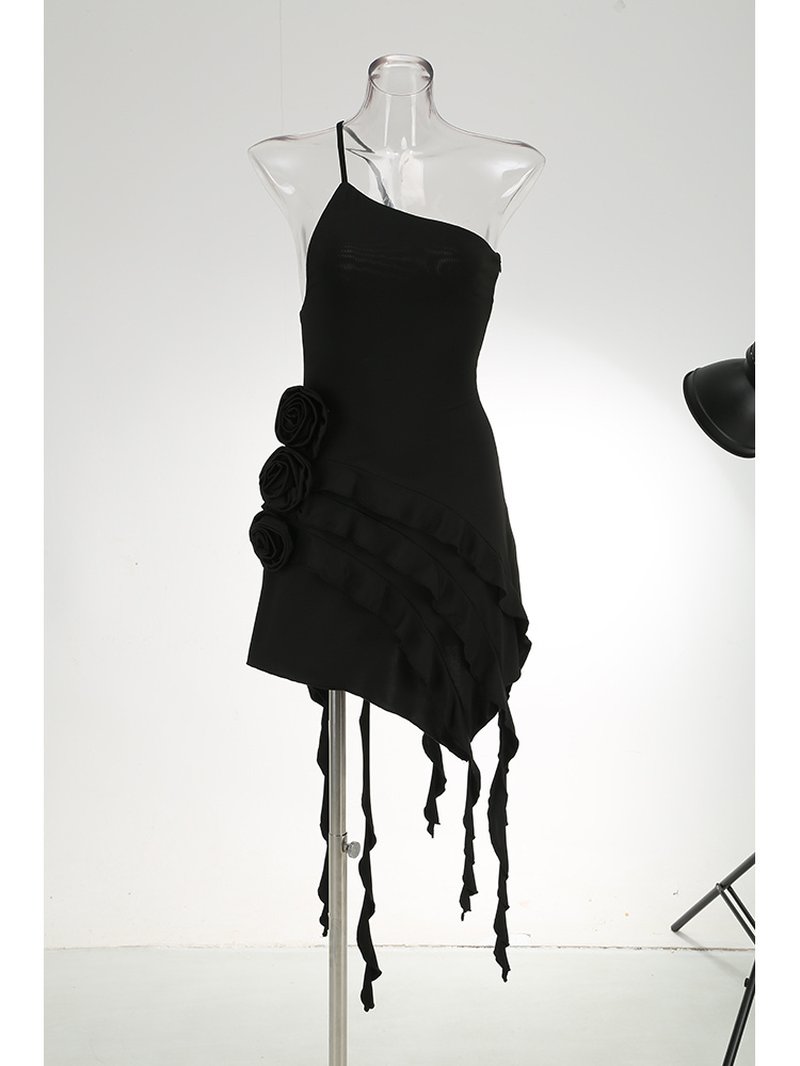 Asymmetrical Ruffle Pink Mini Dress H6001