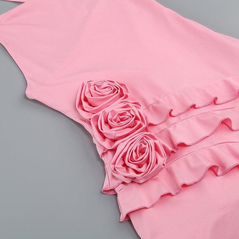 Asymmetrical Ruffle Pink Mini Dress H6001