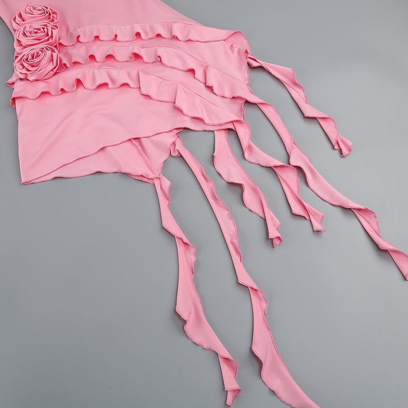 Asymmetrical Ruffle Pink Mini Dress H6001