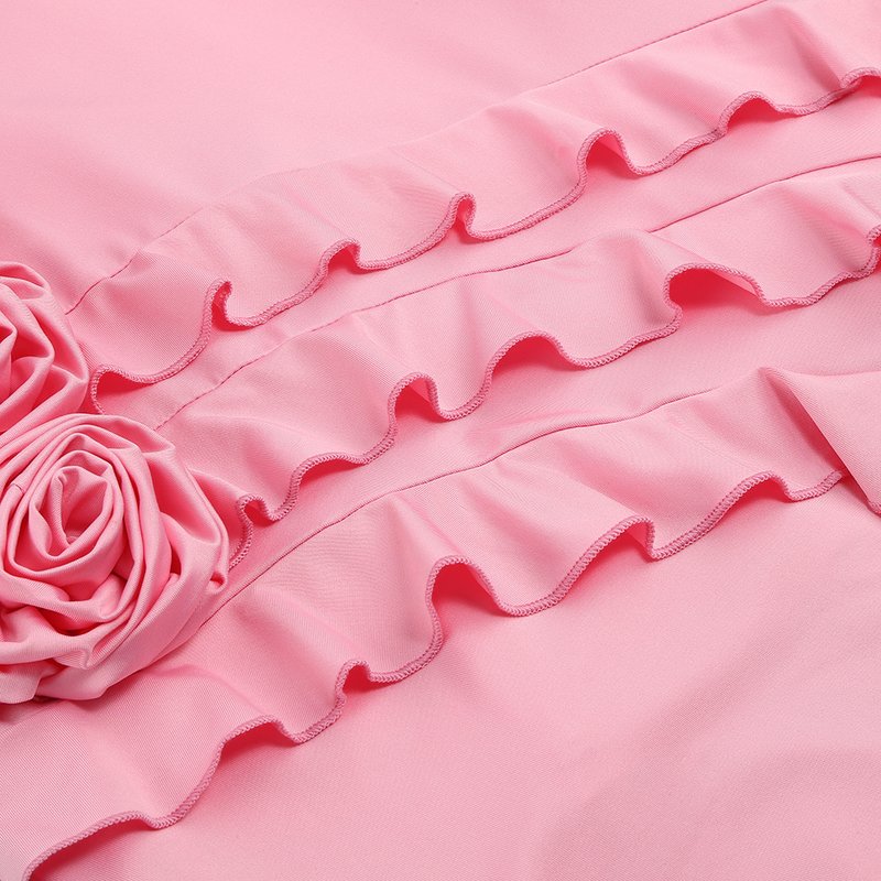 Asymmetrical Ruffle Pink Mini Dress H6001