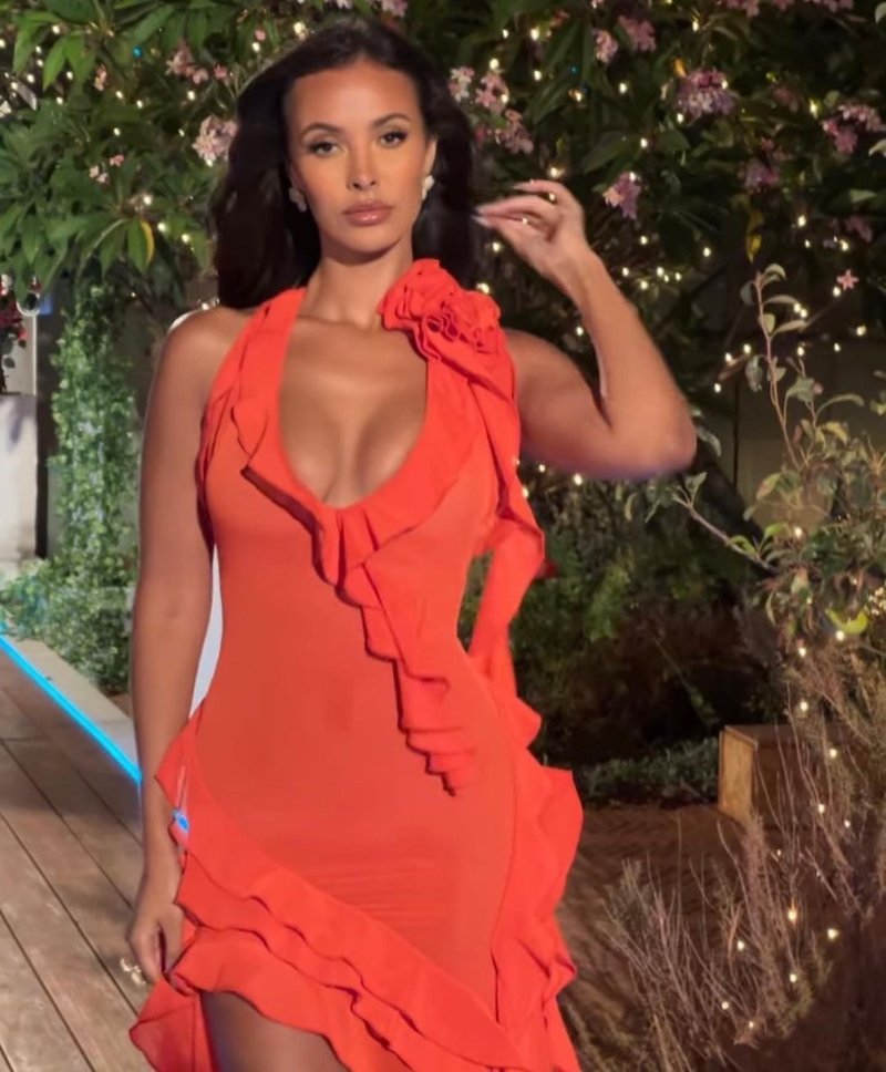 Asymmetrical Ruffle Red Halter Dress H5816