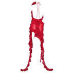 Asymmetrical Ruffle Red Halter Dress H5816