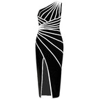 Asymmetrical Stripe Bandage Midi Dress H3734