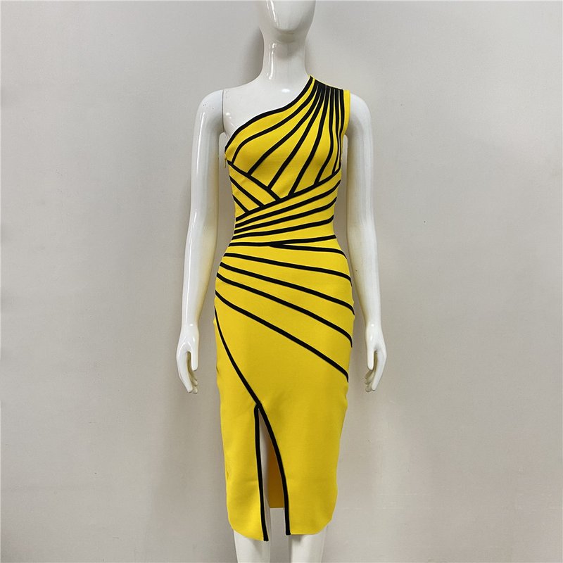 Asymmetrical Stripe Bandage Midi Dress H3734