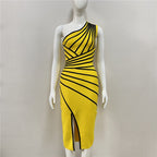 Asymmetrical Stripe Bandage Midi Dress H3734