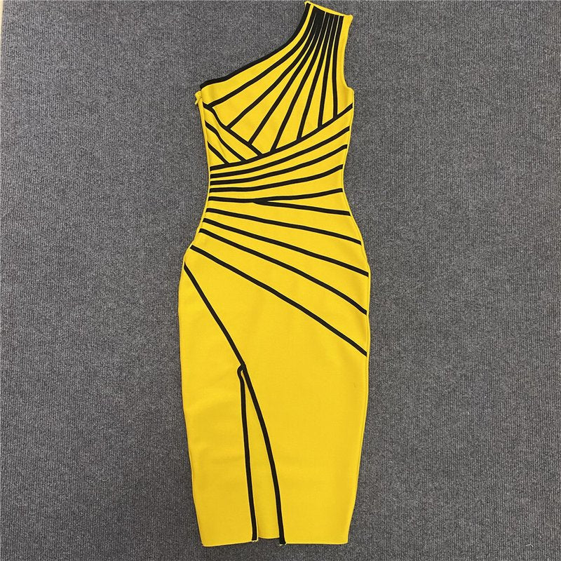 Asymmetrical Stripe Bandage Midi Dress H3734
