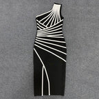 Asymmetrical Stripe Bandage Midi Dress H3734