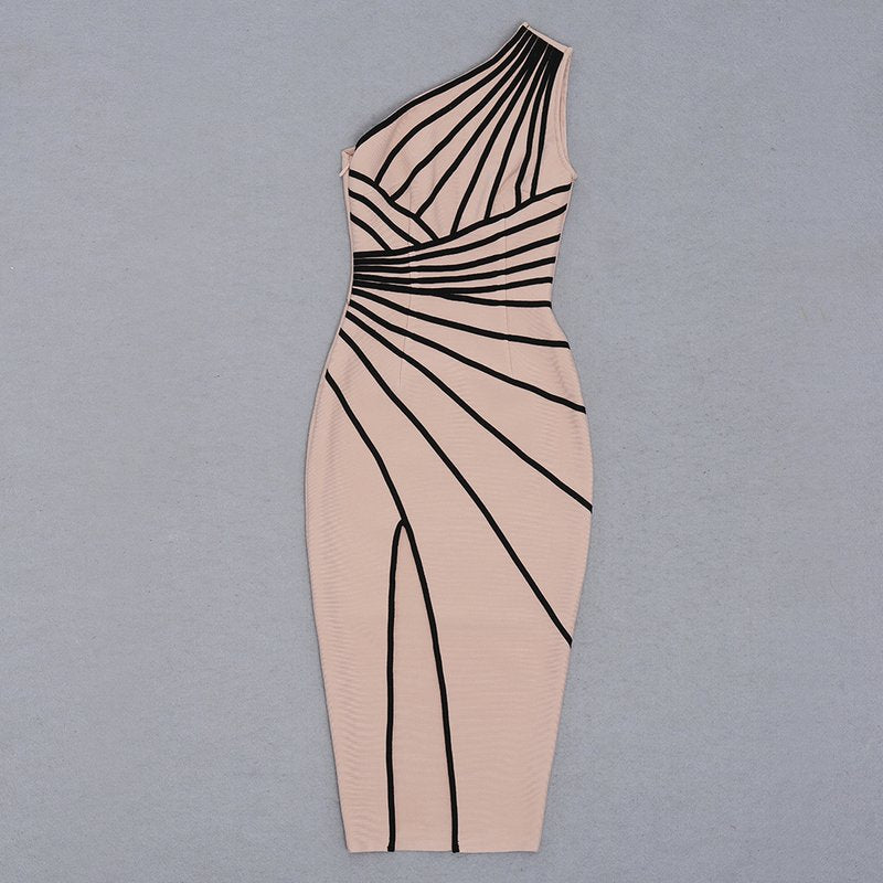 Asymmetrical Stripe Bandage Midi Dress H3734