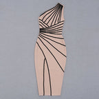 Asymmetrical Stripe Bandage Midi Dress H3734