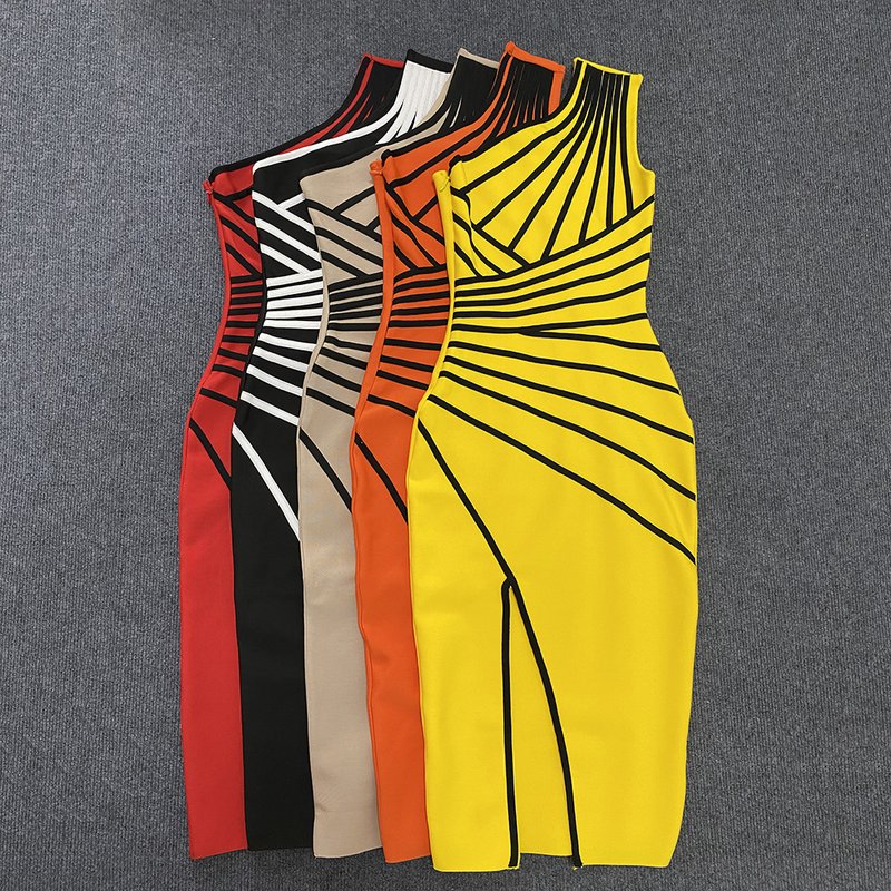 Asymmetrical Stripe Bandage Midi Dress H3734