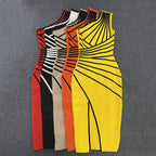 Asymmetrical Stripe Bandage Midi Dress H3734