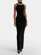 Backless Beaded Velvet Maxi Dress H6585