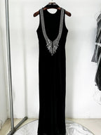 Backless Beaded Velvet Maxi Dress H6585