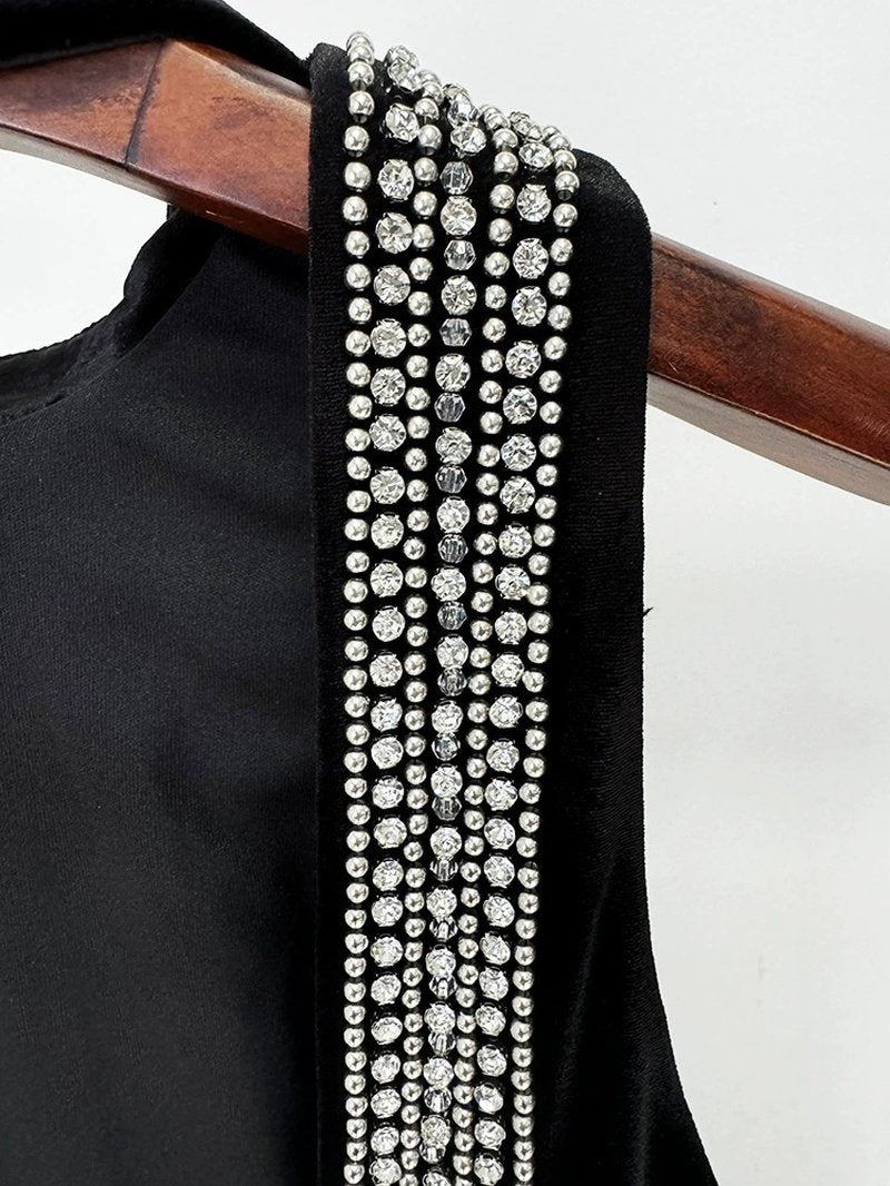 Backless Beaded Velvet Maxi Dress H6585