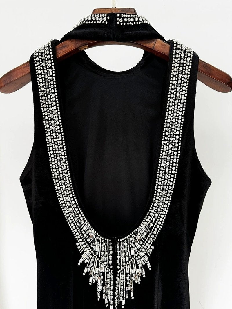 Backless Beaded Velvet Maxi Dress H6585