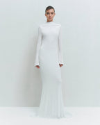Backless Draped White Maxi Dress H7026