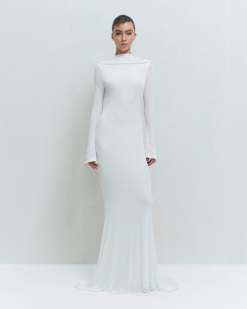 Backless Draped White Maxi Dress H7026