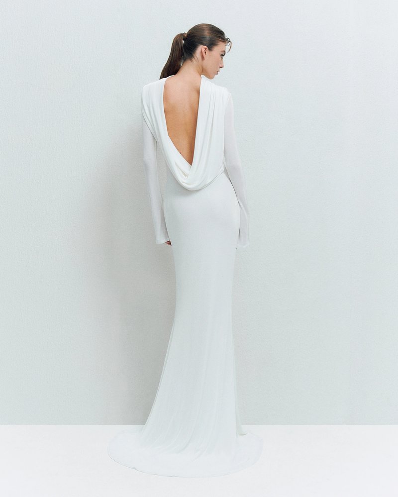 Backless Draped White Maxi Dress H7026