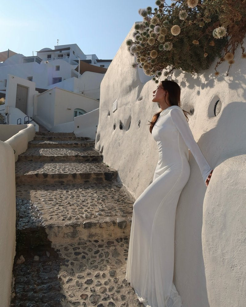 Backless Draped White Maxi Dress H7026