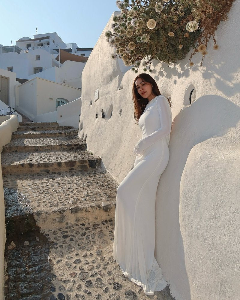 Backless Draped White Maxi Dress H7026