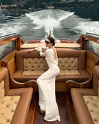 Backless Draped White Maxi Dress H7026