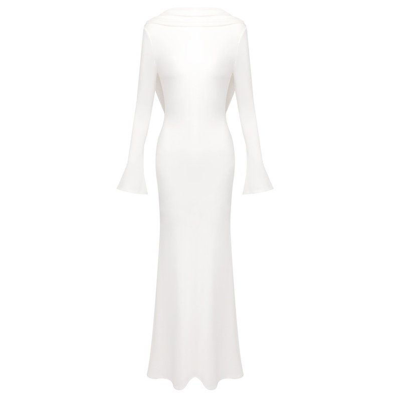 Backless Draped White Maxi Dress H7026