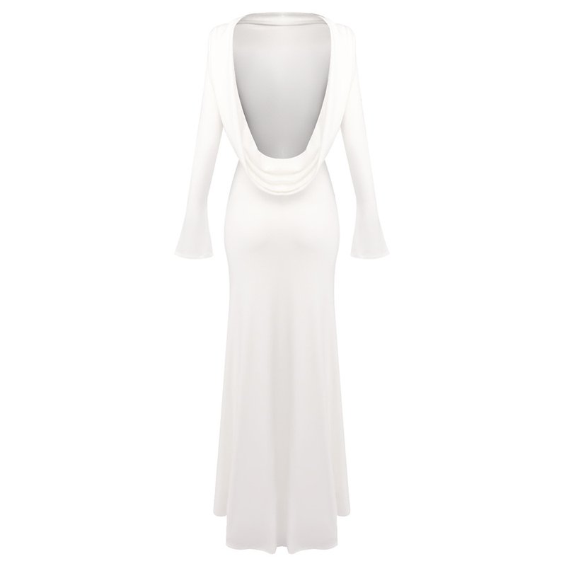 Backless Draped White Maxi Dress H7026