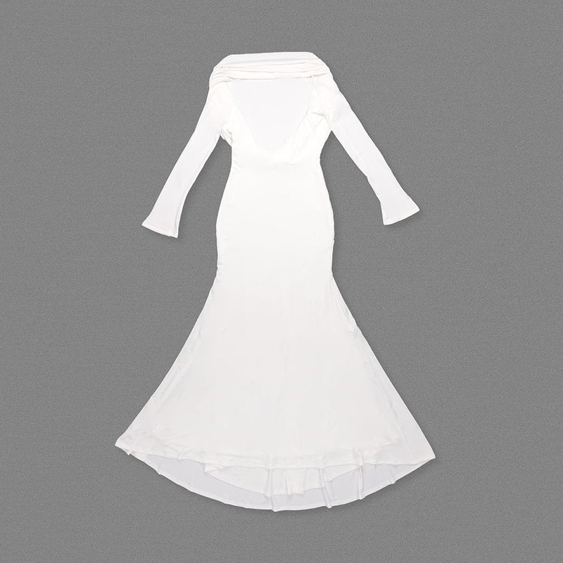 Backless Draped White Maxi Dress H7026