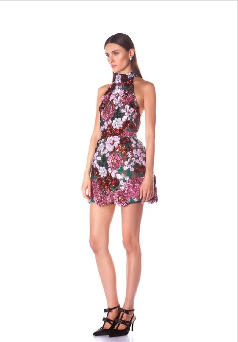Backless Floral Embellished Mini Dress H6837