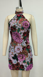 Backless Floral Embellished Mini Dress H6837
