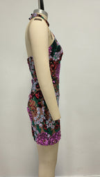 Backless Floral Embellished Mini Dress H6837