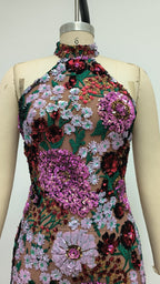 Backless Floral Embellished Mini Dress H6837